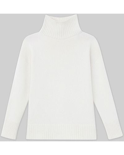 Lafayette 148 New York Petite Cashmere Stand Collar Sweater - White