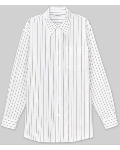 Lafayette 148 New York Stripe Cotton Oversized Shirt - White