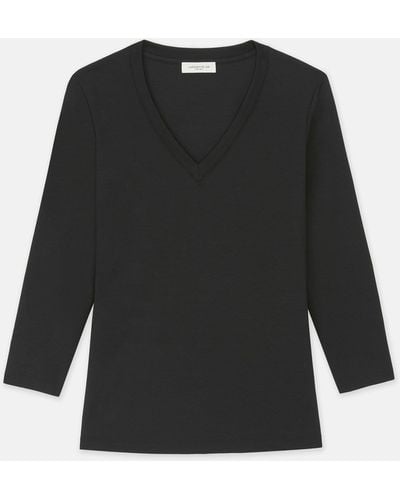 Lafayette 148 New York Cotton Rib V-neck Tshirt - Black