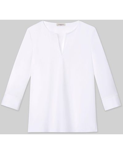 Lafayette 148 New York Stretch Cotton Popover Shirt - White