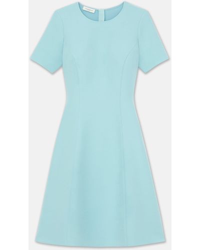 Lafayette 148 New York Wool-silk Crepe Short Sleeve Dress - Blue