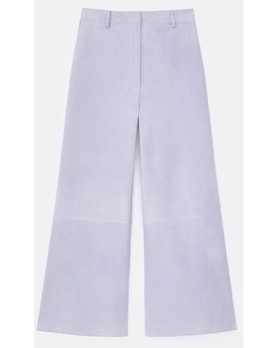 Lafayette 148 New York Calfskin Suede Kenmare Flared Cropped Pant - Purple