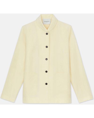 Lafayette 148 New York Silk-linen Shawl Collar Shirt Jacket - Natural