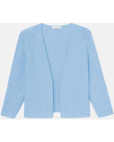 Lafayette 148 New York Finespun Voile Cropped Open Front Cardigan - Blue