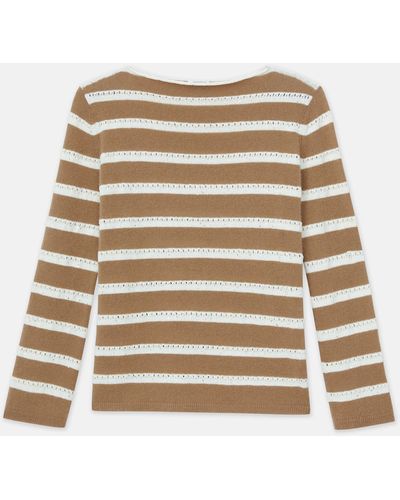 Lafayette 148 New York Stripe Sequined Cotton & Cashmere Sweater - Natural
