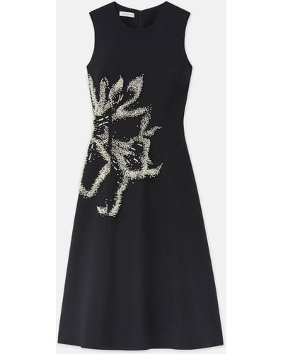 Lafayette 148 New York Handbeaded Rose Woolsilk Crepe Sleeveless Dress - Black