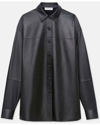 Lafayette 148 New York Plus-size Nappa Lambskin Leather Shirt Jacket - Black