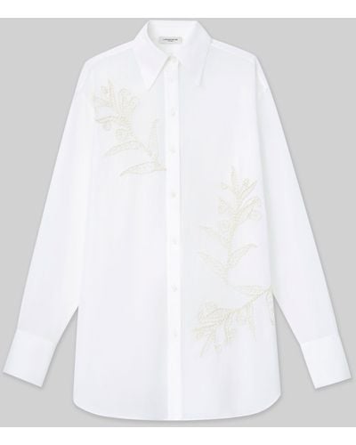 Lafayette 148 New York Plus-size Embroidered Flora Cotton Voile Oversized Shirt - White