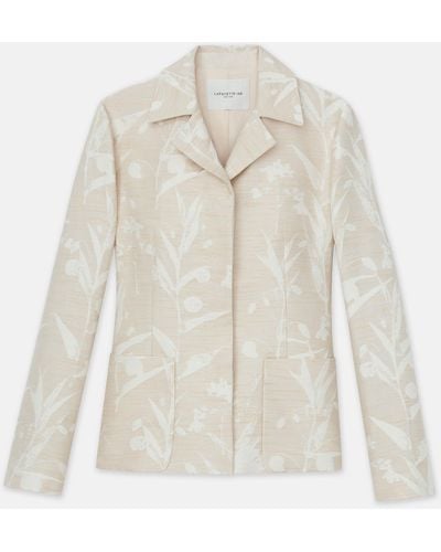 Lafayette 148 New York Eco Flora Jacquard Cotton-silk Patch Pocket Blazer - White