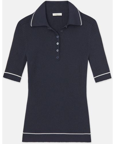 Lafayette 148 New York Finespun Voile Tipped Polo - Blue