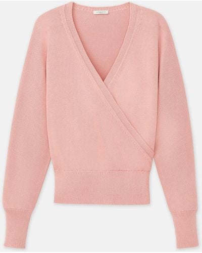 Lafayette 148 New York Cottonsilk Surplice V-neck Sweater - Pink
