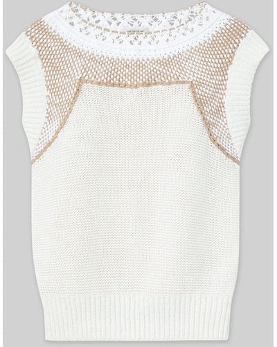 Lafayette 148 New York Cotton-silk Hand Macramé Trim Sweater - White
