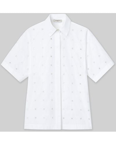 Lafayette 148 New York Organic Cotton Poplin Hand-cut Block Eyelet Shirt - White
