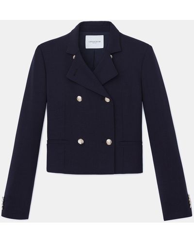 Lafayette 148 New York Double Face Wool Double-breasted Cropped Blazer - Blue