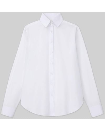 Lafayette 148 New York Plus-size Organic Cotton Poplin High Collar Shirt - White