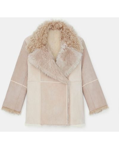 Lafayette 148 New York Shearling Reversible Double-breasted Peacoat - Natural
