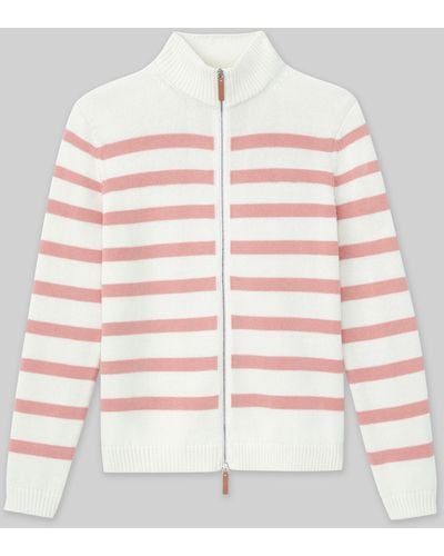 Lafayette 148 New York Petite Stripe Cotton-silk Zip Cardigan - Gray