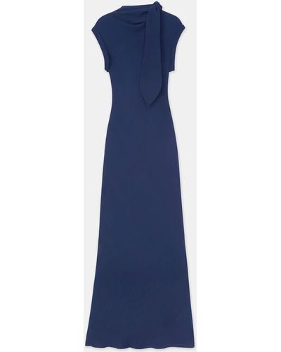Lafayette 148 New York Silk Georgette Bias Scarf Gown - Blue