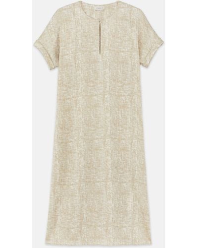 Lafayette 148 New York Burlap Print Crinkle Stretch Silk T-shirt Dress - Natural