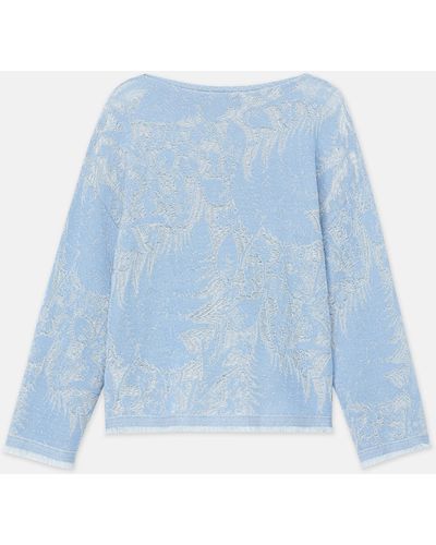 Lafayette 148 New York Eco Flora Jacquard Finespun Voile Bateau Sweater - Blue
