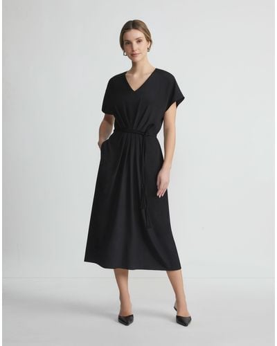 Lafayette 148 New York Plus-size Organic Silk Stretch Georgette V-neck Dress - Black