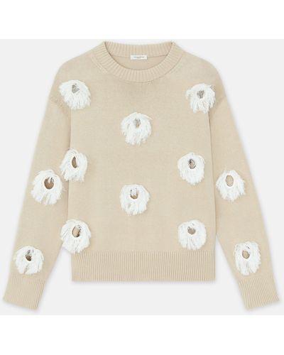 Lafayette 148 New York Cotton-silk Crochet Fringed Dot Cutout Sweater - White