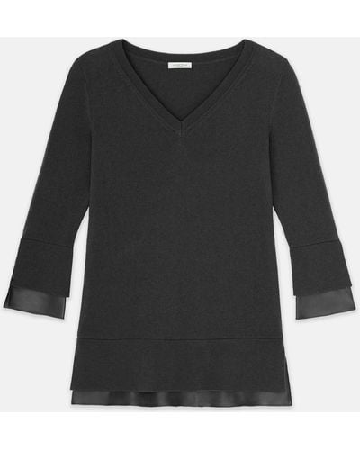 Lafayette 148 New York Wool-cashmere Silk Trimmed Sweater - Black