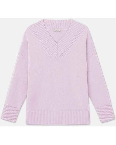 Lafayette 148 New York Plus-size Cashmere Ribbed V-neck Sweater - Pink