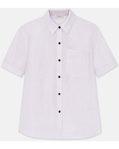 Lafayette 148 New York Organic Linen Short Sleeve Pocket Shirt - Pink