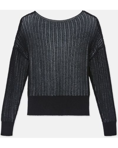 Lafayette 148 New York Plus-size Organic Cotton Open Knit Bateau Sweater - Black