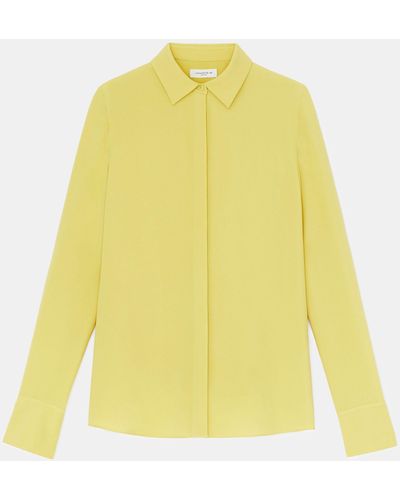 Lafayette 148 New York Silk Double Georgette Button Blouse - Yellow