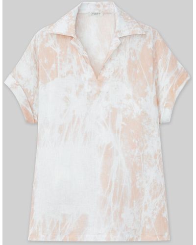 Lafayette 148 New York Plus-size Shadow Print Linen Popover Shirt - White