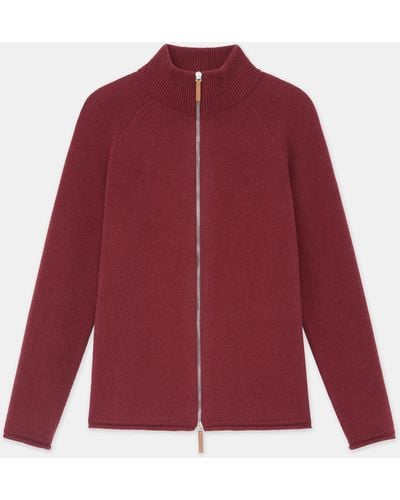 Lafayette 148 New York Cashmere Zip Front Cardigan - Red