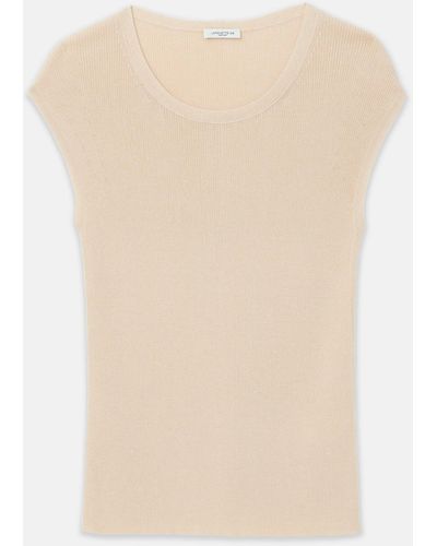 Lafayette 148 New York Finespun Voile Ribbed Cap Sleeve Top - White