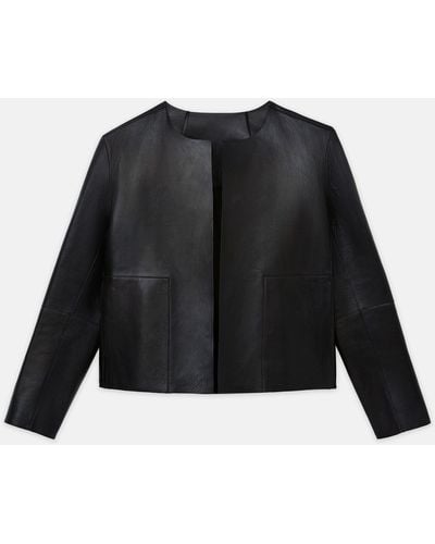 Lafayette 148 New York Nappa Leather Collarless Open Front Jacket - Black