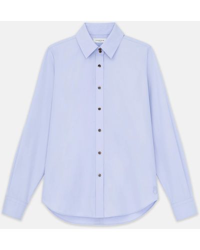 Lafayette 148 New York Organic Cotton Poplin High Collar Shirt - Blue