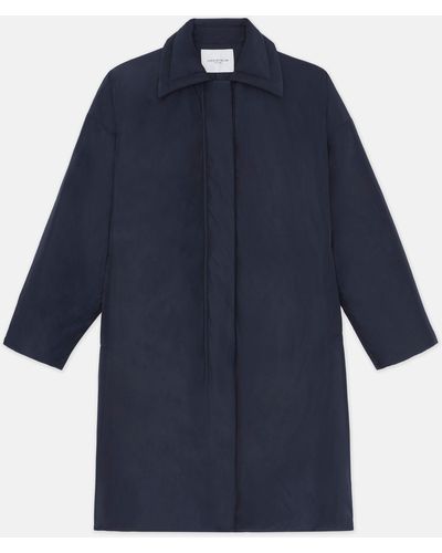 Lafayette 148 New York Micro Twill Quilted Down Oversized Coat - Blue