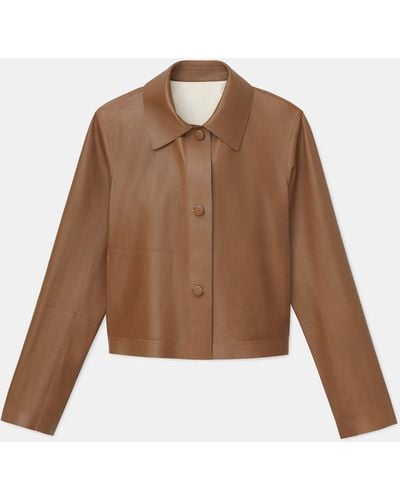 Lafayette 148 New York Bex Reversible Moto Jacket In Two-tone Lambskin - Brown