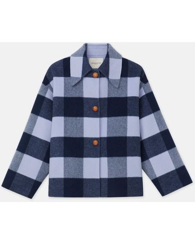 Lafayette 148 New York Gingham Wool-cashmere Double Face Oversized Swing Coat - Blue