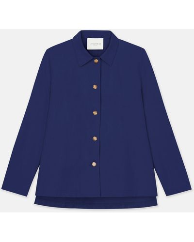 Lafayette 148 New York Bi-stretch Pima Cotton Buttoned Shirt Jacket - Blue