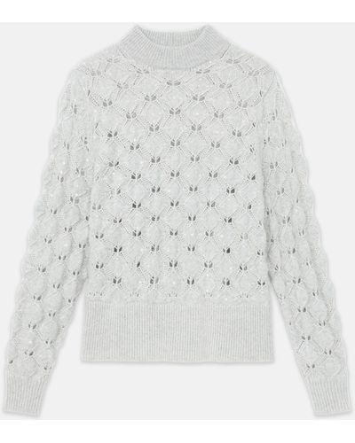 Lafayette 148 New York Plus-size Handembellished Cashmerealpaca Lace Stitch Sweater - White