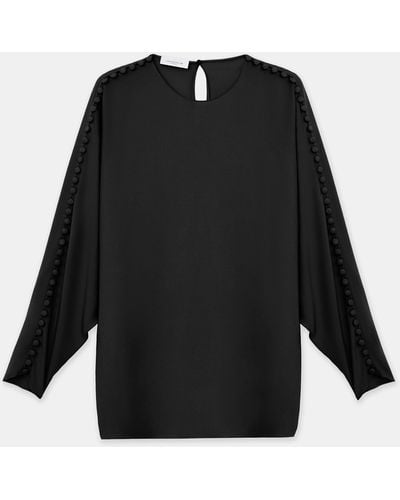 Lafayette 148 New York Organic Silk Georgette Button Sleeve Blouse - Black