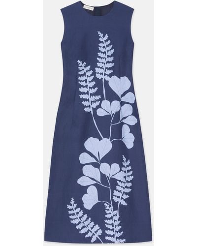 Lafayette 148 New York Flora Print Viscose-linen Sleeveless Dress - Blue