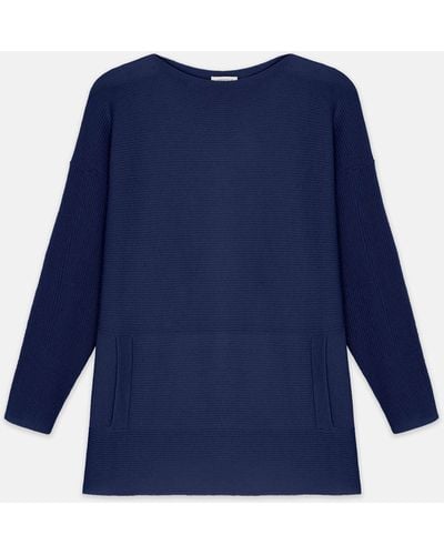 Lafayette 148 New York Wool-cashmere Link Stitch Bateau Neck Sweater - Blue