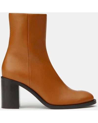 Lafayette 148 New York Calfskin Leather Heeled Ankle Bootie-copper-38.5-b - Brown