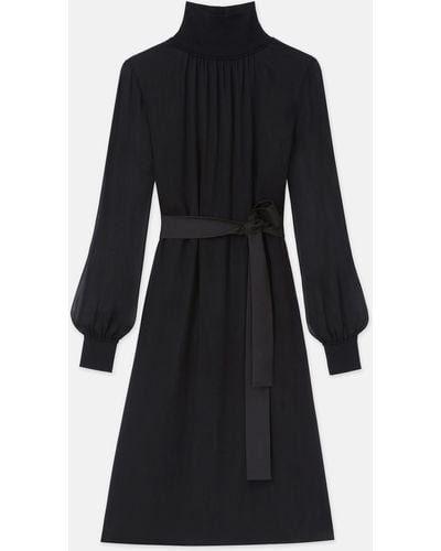 Lafayette 148 New York Opaque & Sheer Silk Turtleneck Dress - Black