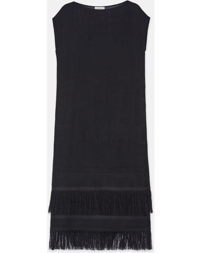 Lafayette 148 New York Burlap Jacquard Linen Viscose-silk Fringed Dress - Black