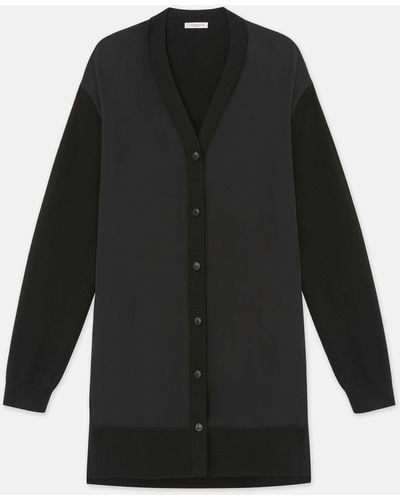 Lafayette 148 New York Plus-size Responsible Fine Gauge Merino & Organic Silk Georgette Cardigan-black-2x