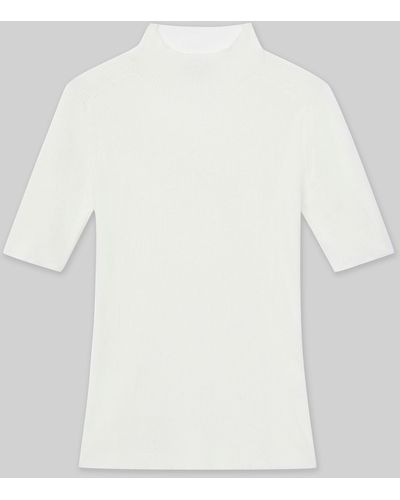 Lafayette 148 New York Petite Finespun Voile Ribbed Short Sleeve Sweater - White