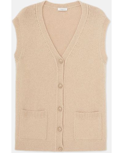 Lafayette 148 New York Camel Hair Chainette Button Sweater Vest - Natural